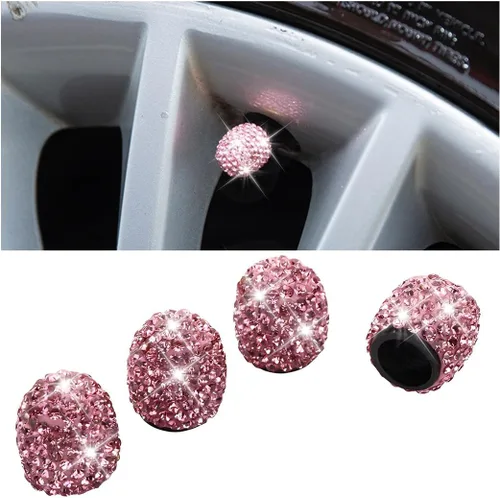 Vista 8 de Osilly Tapas de Vástago de Válvula de Neumático de Coche Brillantes, 4 Piezas de Cristal con Diamantes de Imitación, Cubierta Protectora de Válvulas