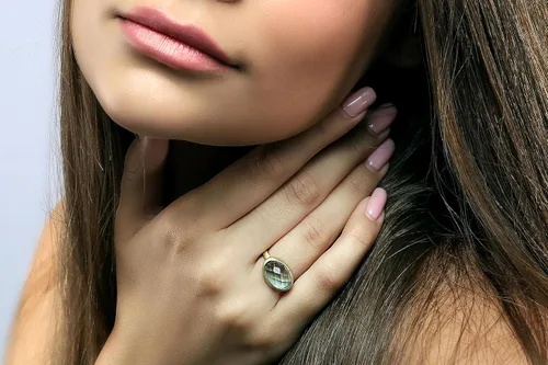Vista 6 de Brushed Gold Blue Topaz Ring - Bezel Oval Cut Gemstone - Stackable 14k Ring - Semiprecious November Birthstone for Women