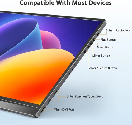 Vista 3 de QQH Monitor portátil, pantalla de viaje de aleación USB C HDMI de 15.6 pulgadas FHD 1080P para computadora portátil con cubierta inteligente
