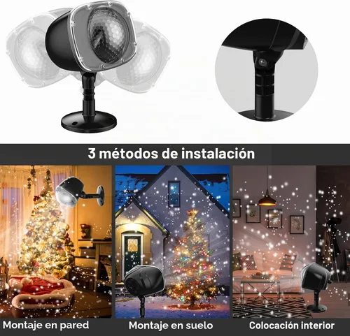 Vista 5 de Proyector de luces de nevada navideña, luces de proyector festivas impermeables con copos de nieve, reflector de paisaje con control remoto