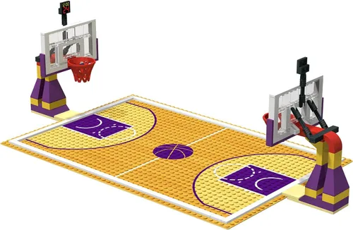 Vista 2 de Juguete educativo de bloques de construcción, placas base de cancha de baloncesto y juegos de 2 soportes de baloncesto ladrillos de construcción