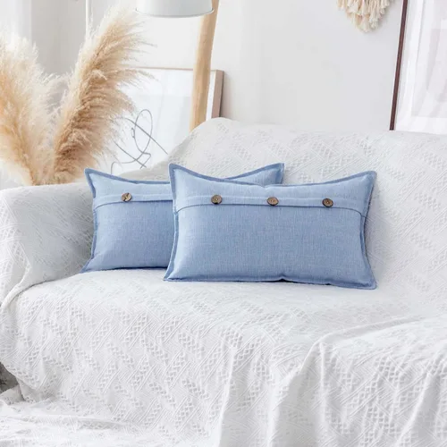 Vista 31 de Home Brilliant Juego de 2 fundas de almohada decorativas con botones, fundas de cojín de lino sintético texturizadas para cama, sofá, banco, 18 x 18