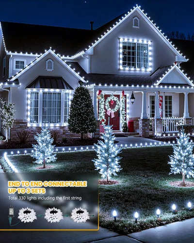 Vista 4 de Minetom Luces de Navidad C9 para Exteriores, Cadena de 85 pies con 110 LED y 8 Modos de Iluminación, Luces de Navidad C9 Impermeables, Conectables