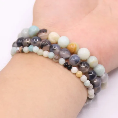 Vista 7 de UEUC Pulseras de piedra curativa de yoga del árbol de la vida, juego de pulseras de reiki de piedra de chakra de loto multicapa, piedra natural