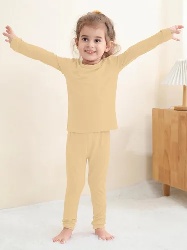 Vista 13 de GUISBY Conjunto de pijama de rayón de bambú para niños y niñas, ajuste cómodo, para uso diario, conjunto de pijama de 2 piezas