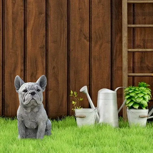 Vista 4 de Yosoo Estatua de perro, estatua de bulldog francés, escultura de animales de jardín para decoración de jardín, césped al aire libre, gnomo, patio