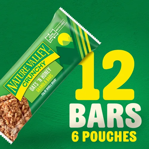 Vista 3 de Nature Valley Barras de granola crujientes, avena y miel, 12 unidades, 8.94 oz (6 bolsas) Avena integral con miel real, 0.78 oz de grano entero