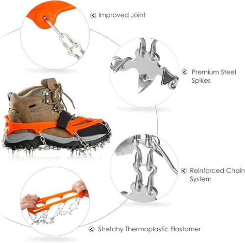 Vista 3 de Crampones para la nieve o el hielo, mejor tracción, buen agarre para botas, para hombre o mujer, antideslizantes, con 19 puntas de acero inoxidable