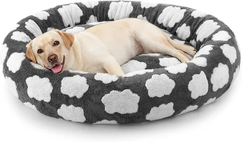 Vista 21 de JOEJOY - Cama redonda para perros pequeños con forma de dona jacquard, azul Azul nube