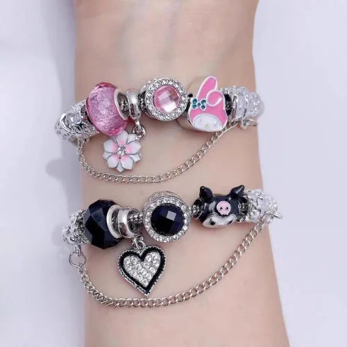 Vista 7 de Pulsera con dijes Kawaii, pulsera ajustable de Hello Kitty, regalos de joyería de moda para mujeres y niñas
