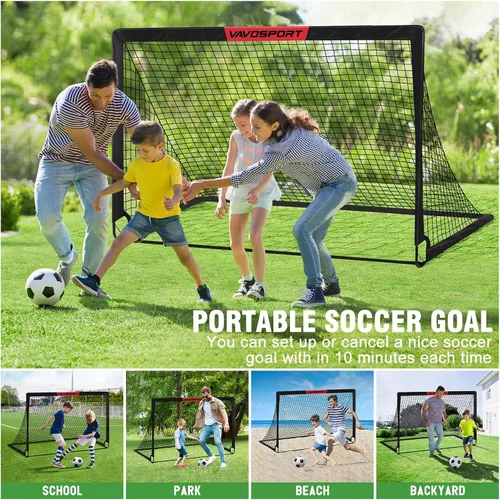 Vista 7 de VAVOSPORT Portería de fútbol, 2 porterías de fútbol para niños de 6 x 4 pies para patio trasero, red de fútbol portátil desplegable