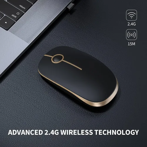 Vista 2 de VssoPlor Ratón inalámbrico, 2.4G Slim Portable Computer Ratones con Nano Receptor para Notebook, PC, Laptop, Computadora (negro y dorado)