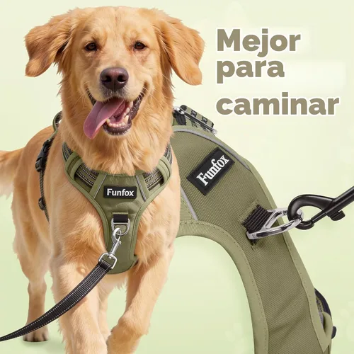 Vista 2 de Funfox Arnés para perro sin tirones, arnés de chaleco ajustable para mascotas, material súper suave con mango vertical, fácil control, paseo Verde