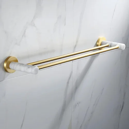 Vista 7 de Toallero para baño, espacio de luz nórdico, de aluminio, dorado, cepillado, toallero, toallero, barra de toalla de mármol natural, color y toallero