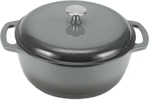 Vista 11 de Amazon Basics Olla de horno holandés de hierro fundido con tapa, esmaltada, redonda, doble asa, resistente, pequeña, 4.3 cuartos de galón, azul