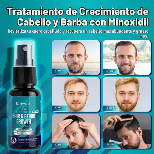 Vista 2 de 5% de minoxidil para cabello masculino: aceite de crecimiento de cabello y barba Spary con biotina, extracto de jengibre, aceite de lavanda