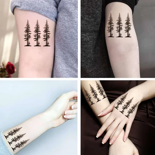 Vista 3 de Tatuajes temporales, 6 hojas de silueta de pino de árbol, ciprés, evengreen, cedro, bosque, madera, calcomanías de tatuaje para adultos, niños