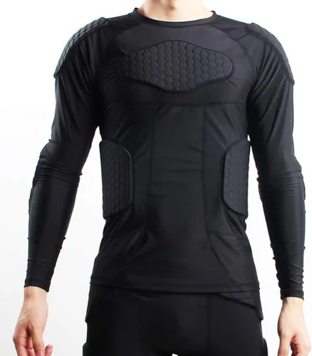 Vista 5 de Mens Long Sleeve Compression Padded Protective Shirt Rib Shoulder Elbow Back Chest Protector
