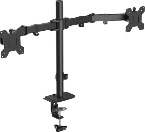 Vista 11 de Suptek Soporte de escritorio para monitor doble, brazo de monitor doble ajustable para 2 pantallas de computadora de hasta 27 pulgadas, poste extra