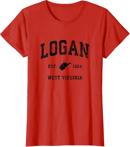 Vista 24 de Logan West Virginia WV - Camiseta deportiva clásica negra, Gris