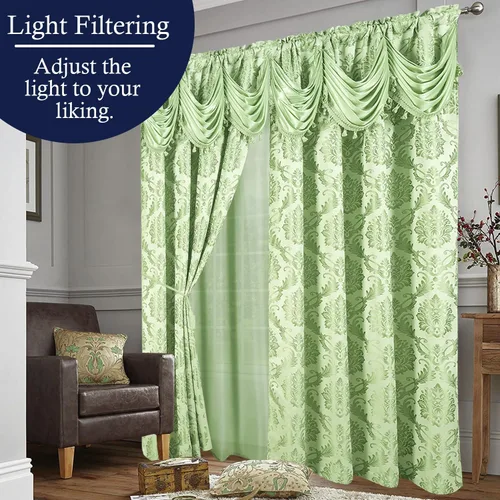 Vista 3 de Cortinas de Jacquard para Ventana de Sala de Estar y Dormitorio 54 Pulgadas de Ancho x 84 Pulgadas de Largo - Juego de 2 Paneles con Cenefa Adjunta