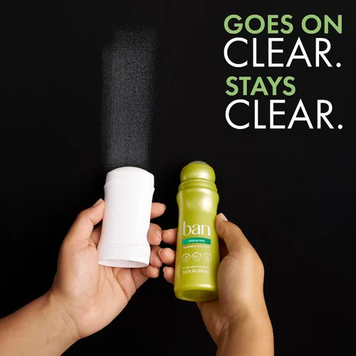 Vista 4 de Desodorante antitranspirante roll-on sin perfume, original de Ban (3.50 onzas), paquete de de 4 24-Hour Sweat and Odor Protection, No White