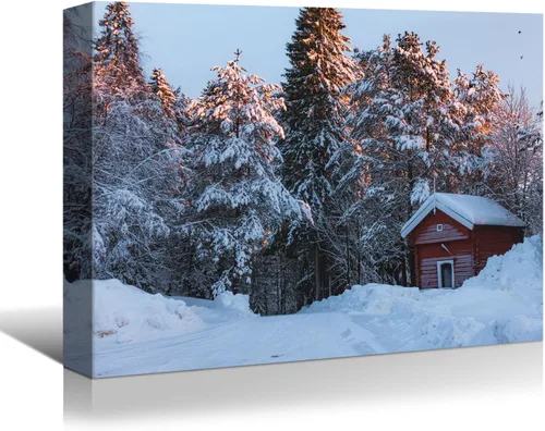 Vista 19 de BANHUA1 Decoración de pared de escena de nieve de invierno, lienzo, pintura artística de pared, póster de tierra de nieve de invierno sobre lienzo