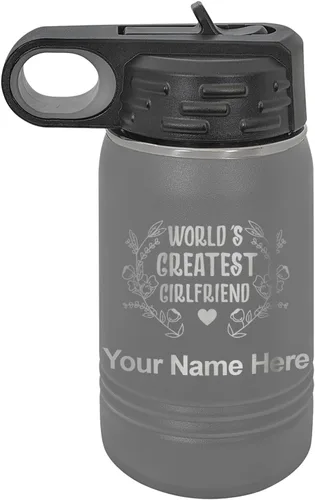 Vista 71 de LaserGram Botella de agua personalizada, World's Greatest Girlfriend, acero inoxidable de doble pared aislada al vacío con popote superior, regalo