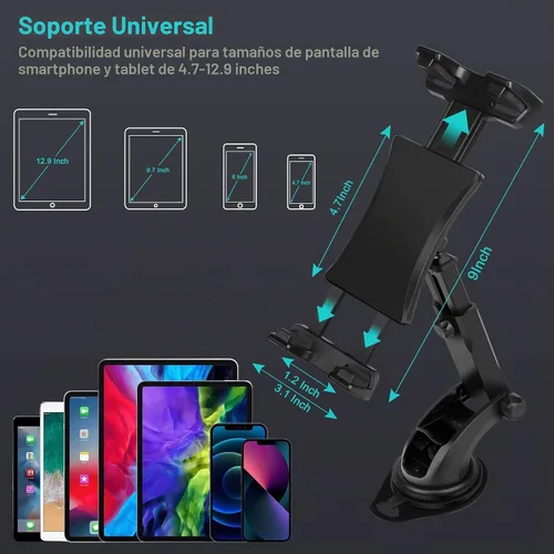 Vista 2 de Xishwon Car Dashboard & Windshield Tablet Mount Holder, 360° Rotation Window Dash Stand for iPad Pro 12.9/11/10.5/9.7/Air/Mini, Galaxy Tab