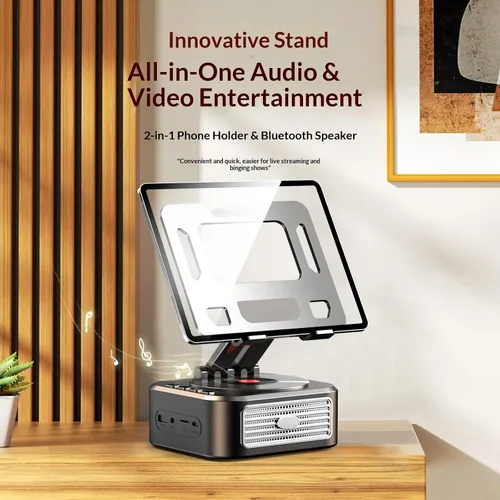 Vista 2 de Soporte para Tableta para Escritorio con Base Giratoria de 360° con Altavoz Bluetooth, Soporte Ajustable Compatible con iPad Pro 13 12 11 Air Mini 5