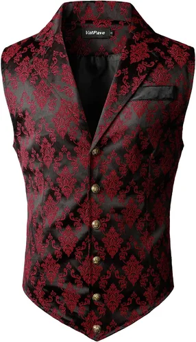 Vista 16 de VATPAVE Chaleco de traje victoriano para hombre, chaleco gótico steampunk Beige Negro