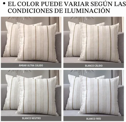 Vista 4 de Sunlit Juego de 2 fundas de almohada decorativas de granja, color crema/blanco roto con rayas marrones claras, fundas de almohada cuadradas