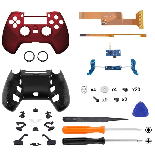 Vista 3 de eXtremeRate Scarlet Red Decade Tournament Controller (DTC) Upgrade Kit for PS4 Controller JDM-040050055, Upgrade Board & Ergonomic Shell & Back