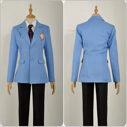 Vista 2 de Cos-Love Ouran - Disfraz de cosplay de Fujioka Haruhi de la escuela secundaria, uniforme para adultos, camisa y pantalones, traje de corbata