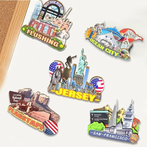 Vista 4 de Imán de la ciudad de Jersey de los Estados Unidos imán de madera 3D hitos de viaje coleccionables recuerdos decoración hecha a mano