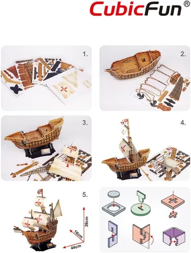 Vista 6 de CubicFun T4008h Santa Maria Vessel Models Rompecabezas 3D, 113 piezas