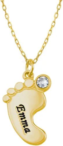 Vista 3 de MYKA - Collar con nombre y dije de pies de bebé grabado personalizado con cristalesdiamante hasta 5 dijes y grabados inscripciones personalizadas