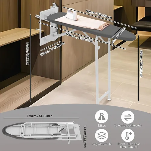 Vista 2 de Tabla de planchar plegable giratoria de 180° para armario, tabla de planchar deslizante, ahorro de espacio, resistente al calor para el hogar y Gris
