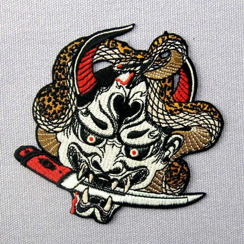 Vista 3 de Hannya Oni - Parche para máscara bordada, para planchar y coser