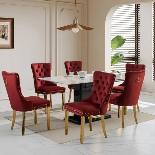 Vista 26 de SoarFlash Juego de 2 sillas de comedor de terciopelo, silla lateral de respaldo alto, silla lateral moderna tapizada de alta gama con botones Beige