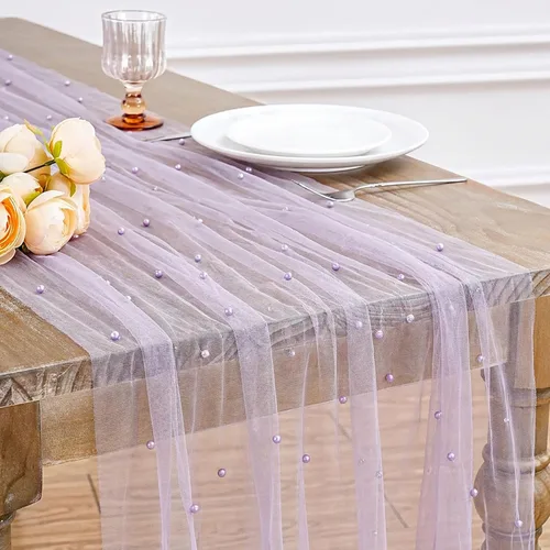 Vista 9 de LuoluoHouse Camino de Mesa de Perla para Centros de Mesa de Boda: Camino de Mesa de Perla de 10 pies, Decoración de Mesa de 29x120 Pulgadas de Tul