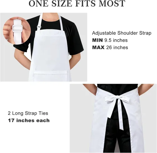 Vista 3 de yotache Juego de delantal y sombrero de chef y delantal de cocina para adultos, disfraz de panadero blanco ajustable para hombres y mujeres, 1 juego