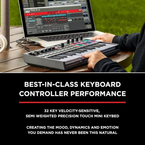 Vista 2 de M-AUDIO Oxygen Pro Mini Controlador de teclado MIDI USB de 32 teclas para MacOS y WinOS, con Beat Pads, perillas y faders asignables, y paquete