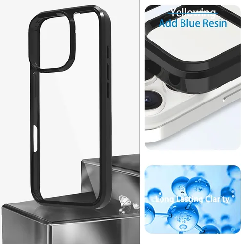 Vista 3 de JJGoo Compatible con iPhone 16 Pro Max Funda transparente, transparente a prueba de golpes, funda protectora trasera de policarbonato duro