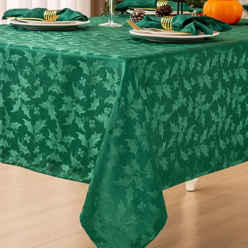 Vista 8 de Mebakuk - Mantel rectangular de Navidad de Jacquard, mantel de tela lavable, mantel de mesa a cuadros impermeable y antiarrugas para uso diario