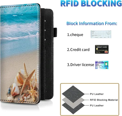 Vista 110 de Funda para chequera para hombres y mujeres, cartera de cuero RFID con ranuras para tarjetas de crédito, soporte de cheques duplicados personales
