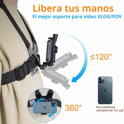 Vista 2 de Haoyou Kit de arnés de montaje en correa de pecho y correa para la cabeza para VLOG/POV Soporte de teléfono compatible con iPhone, Samsung, Google