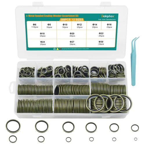 Vista 9 de 265 piezas NBR Arandelas de sellado unidas de metal, acero chapado en zinc métrico autocentrado Dowty Seal Junta de sellado aplastante Kit surtido