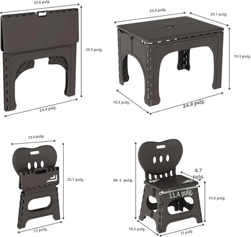 Vista 8 de UNICOO Juego de mesa y sillas plegables para niños, mesa y sillas plegables para niños, mesa de actividades plegable, mesa de picnic portátil, ideal