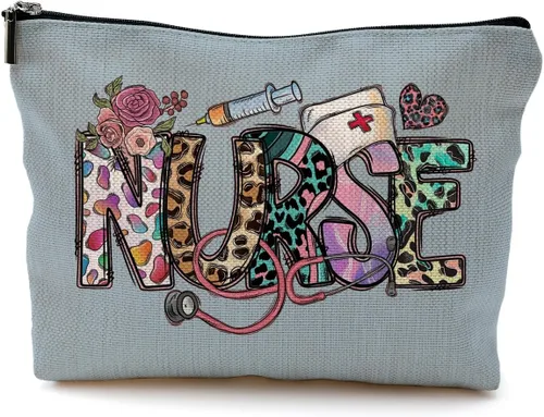 Vista 11 de Bolsas de maquillaje para enfermeras - Bolsas de cosméticos con cremallera para mujeres y estudiantes de enfermería Un estilo-enfermera-blanco